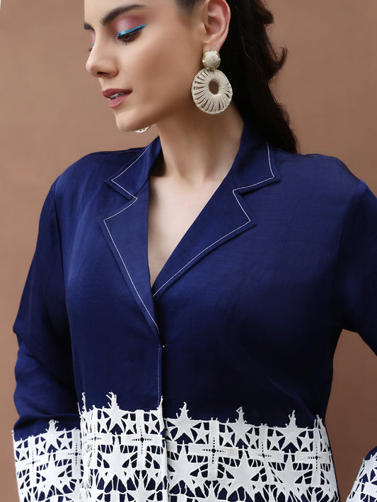 Notched Collar Blue 2-Piece Set
