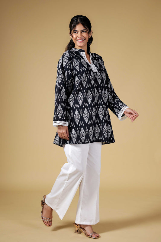 Black Ikat Charm Kurti Set