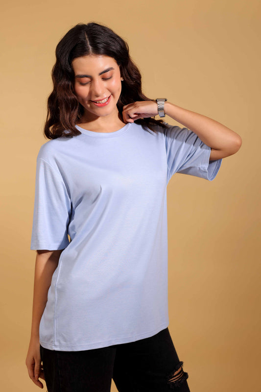 Skyline Blue Round Neck Loose Fit T-Shirt