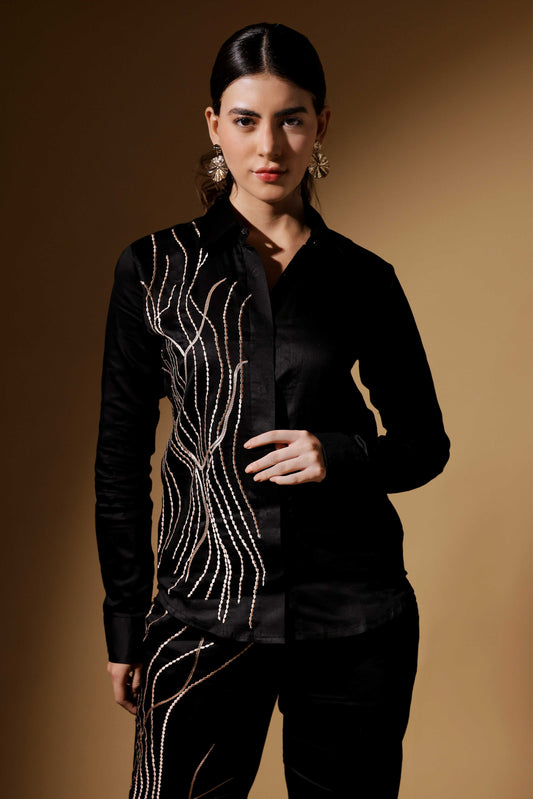 Noir Elegance Embroidered 2-Piece Set