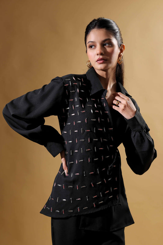 Black Hand-Embroidered 2-Piece Set