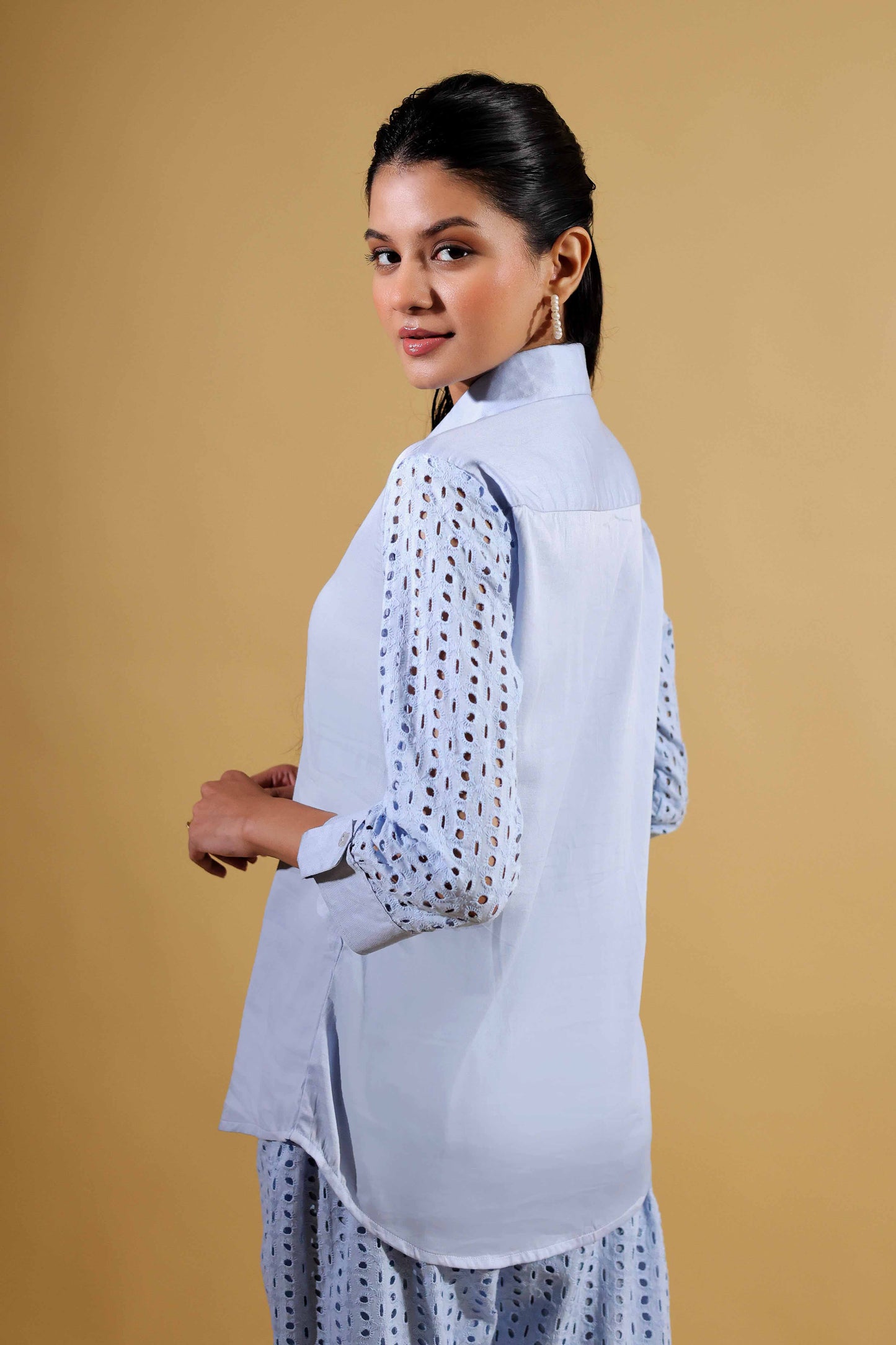 Celestial Lace Schiffli Shirt With Trouser