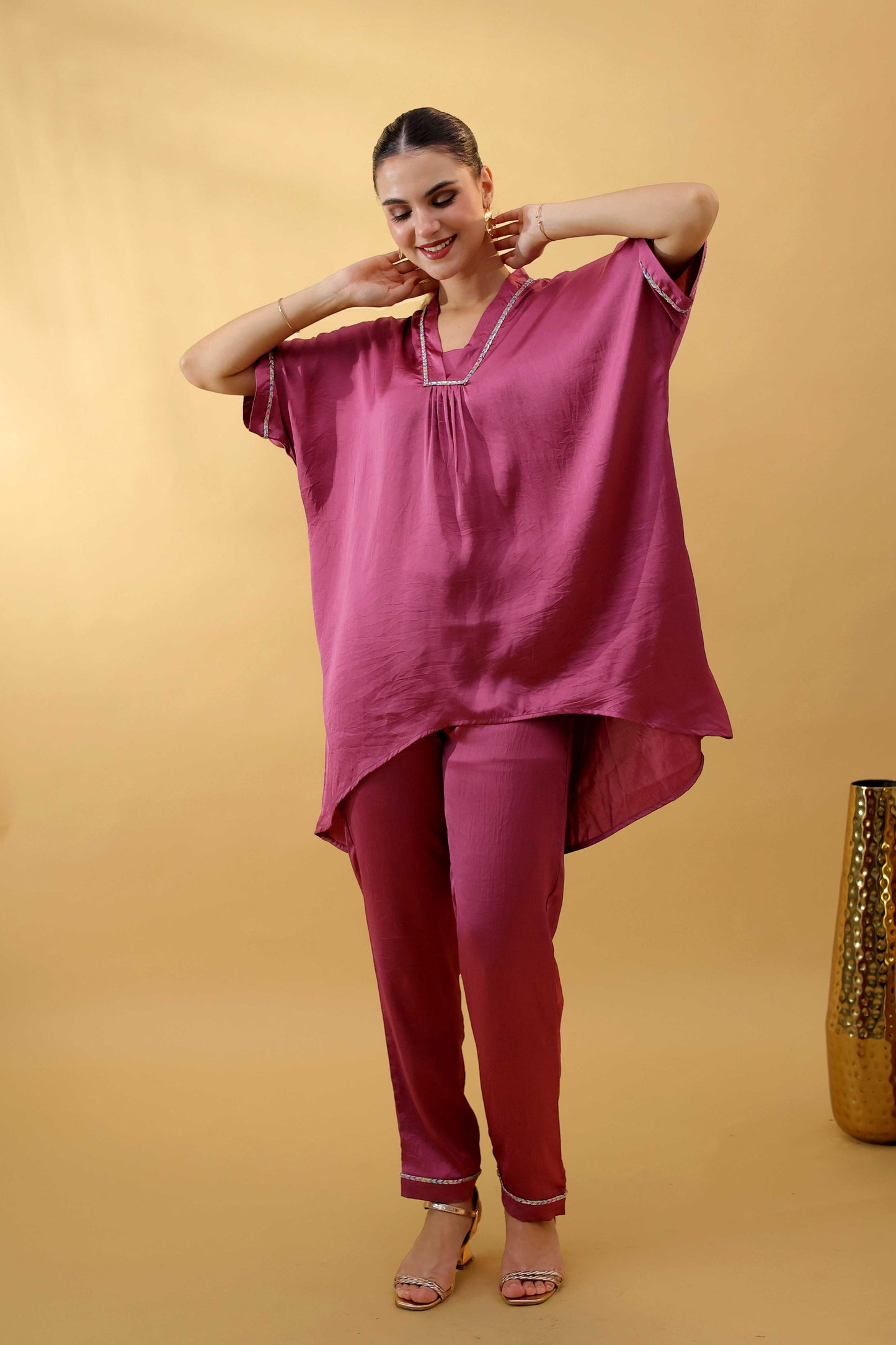 Orchid Charm Kaftan Set with Multicoloured Lace