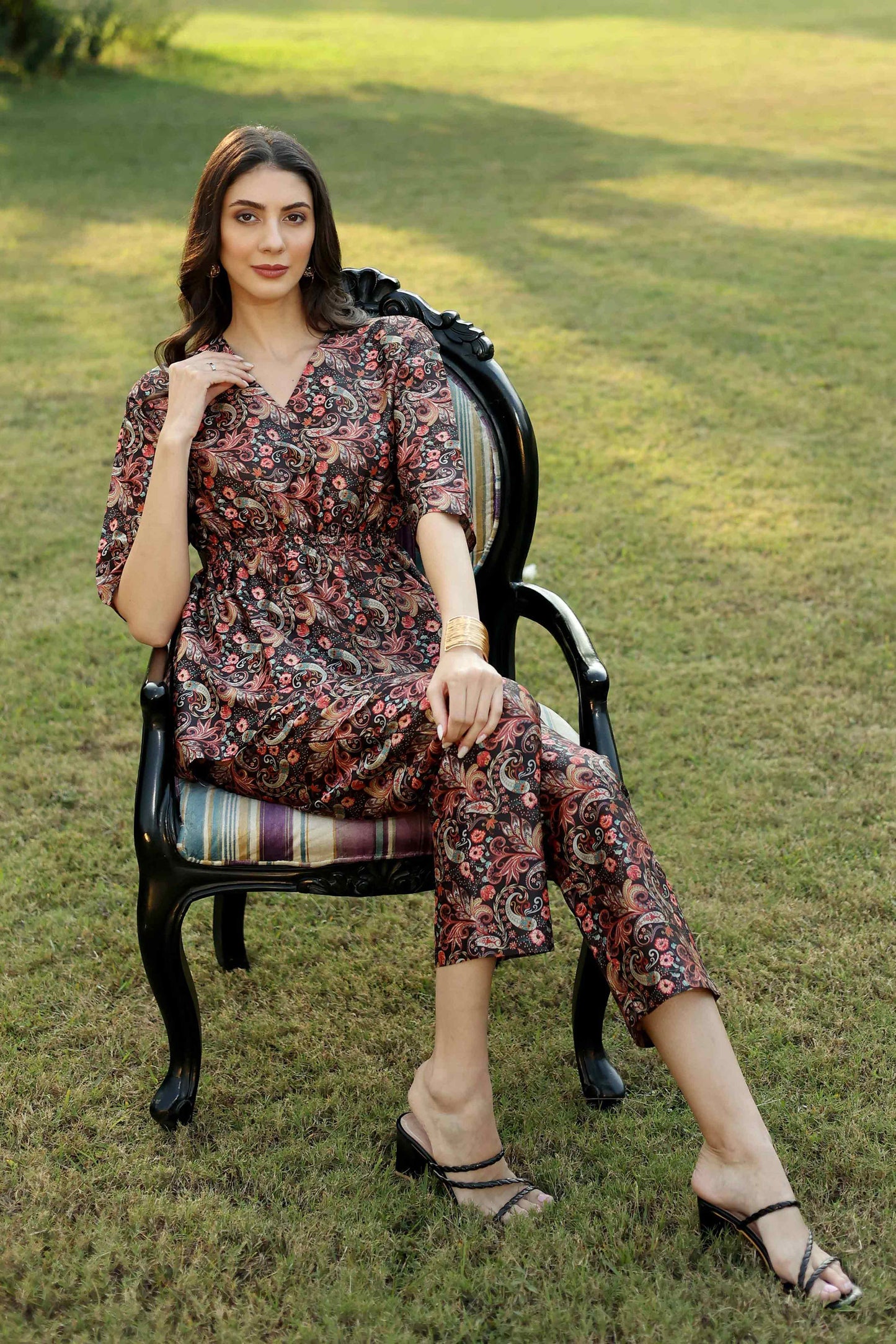 Black Paisley Set with Smocking Details on Front