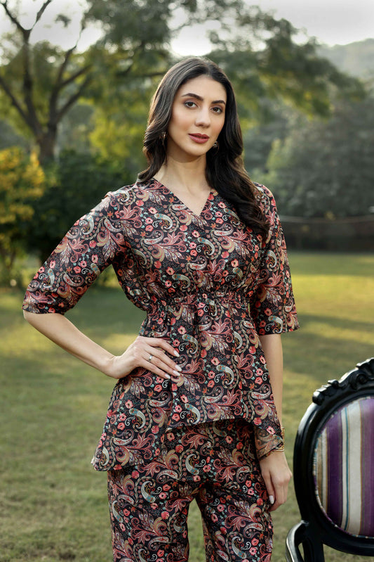 Black Paisley Set with Smocking Details on Front