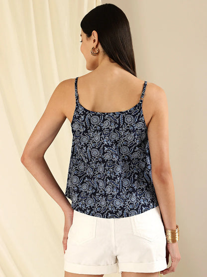 Midnight Bloom Pleated Top
