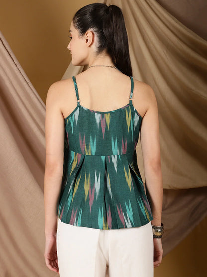 Emerald Ikat Pleated Top