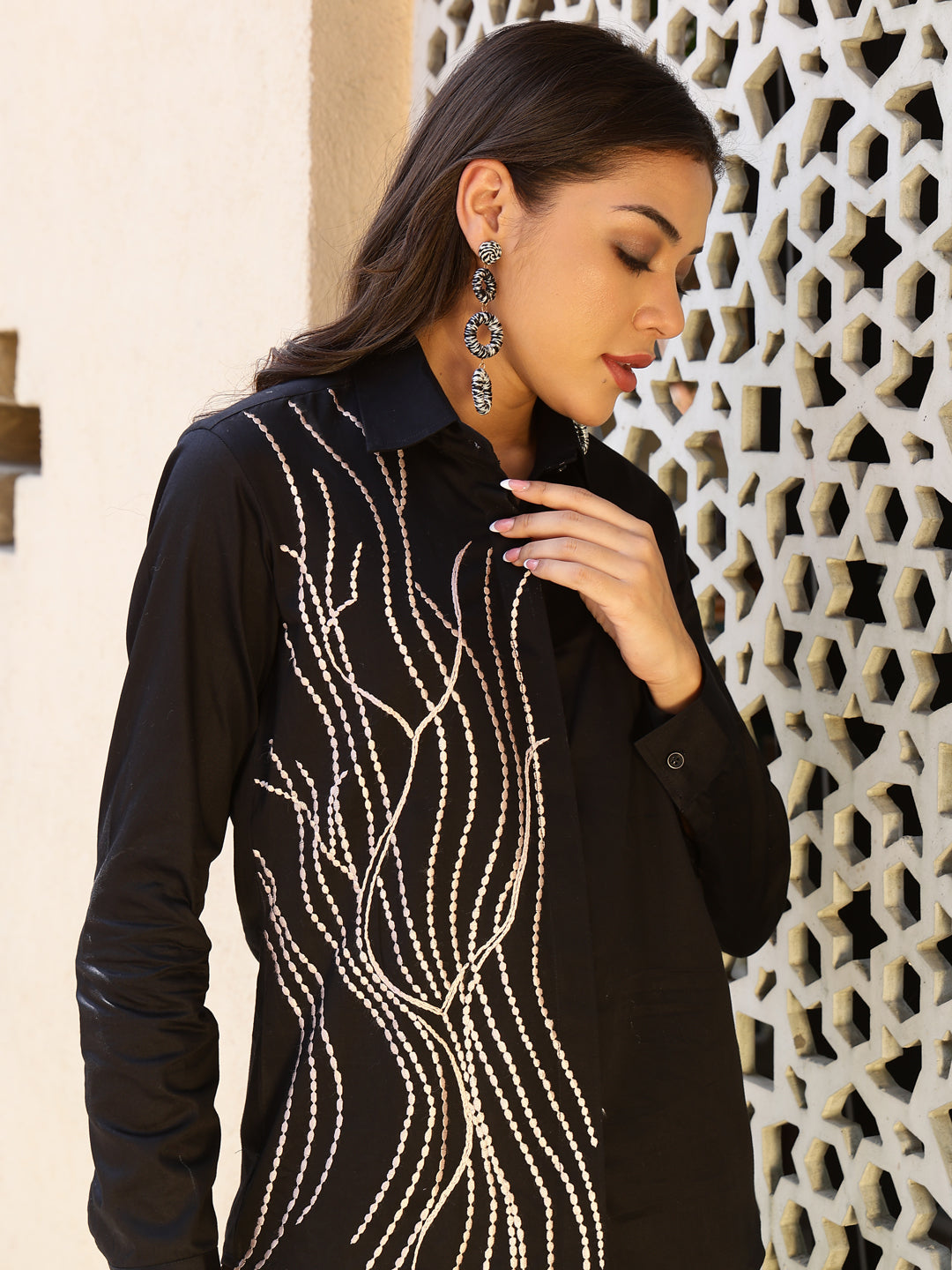 Noir Elegance Embroidered 2-Piece Set