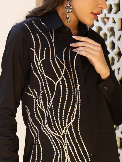 Noir Elegance Embroidered 2-Piece Set