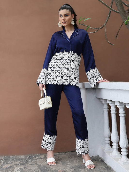 Notched Collar Blue 2-Piece Set