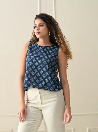 Blue Ajrakh Essence Top