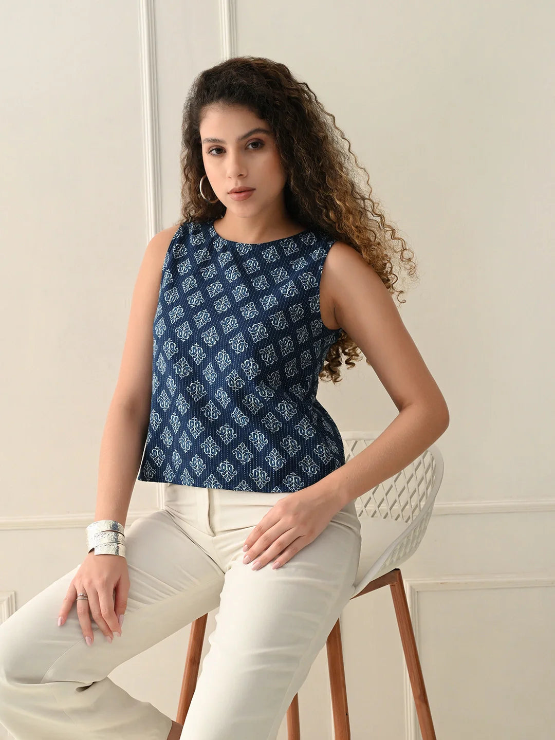 Blue Ajrakh Essence Top