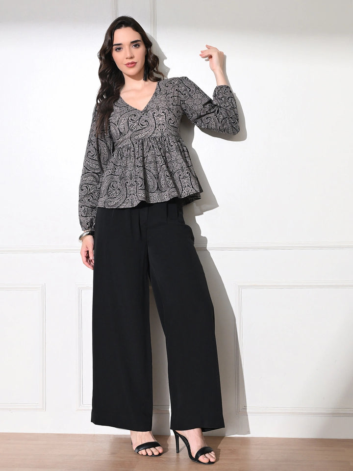 Charcoal Paisley Peplum Top