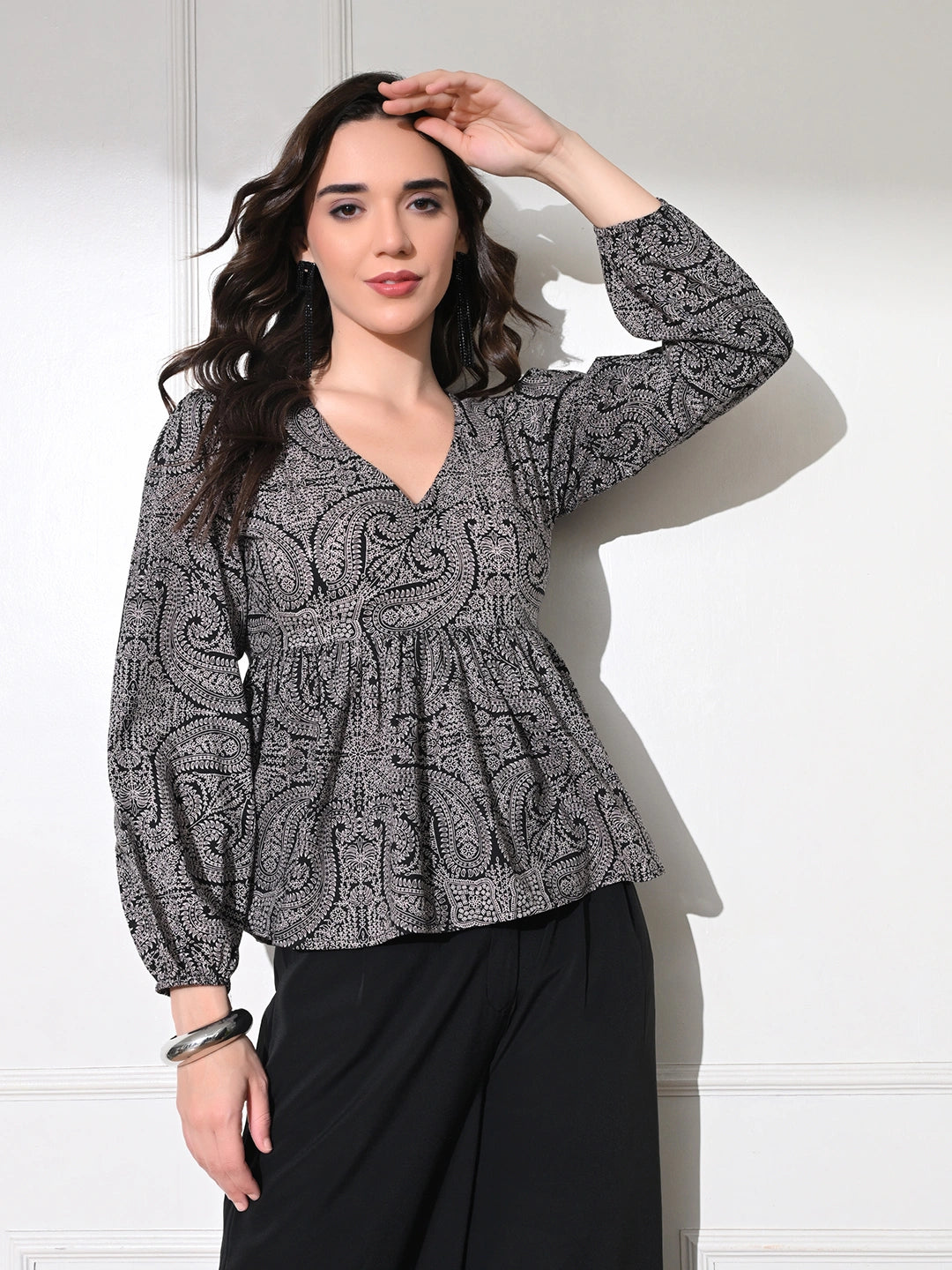 Charcoal Paisley Peplum Top