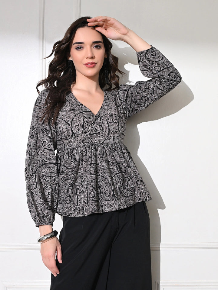 Charcoal Paisley Peplum Top