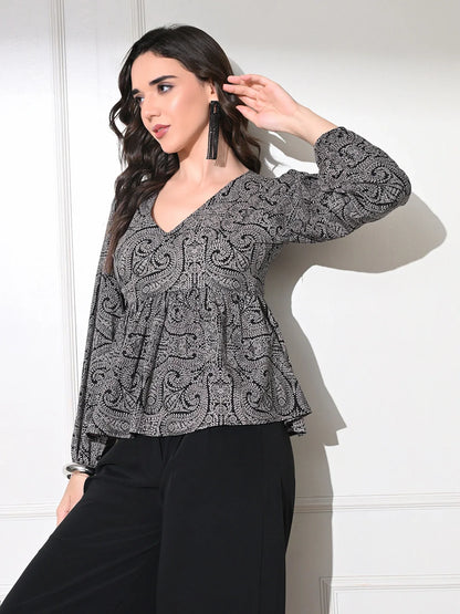 Charcoal Paisley Peplum Top