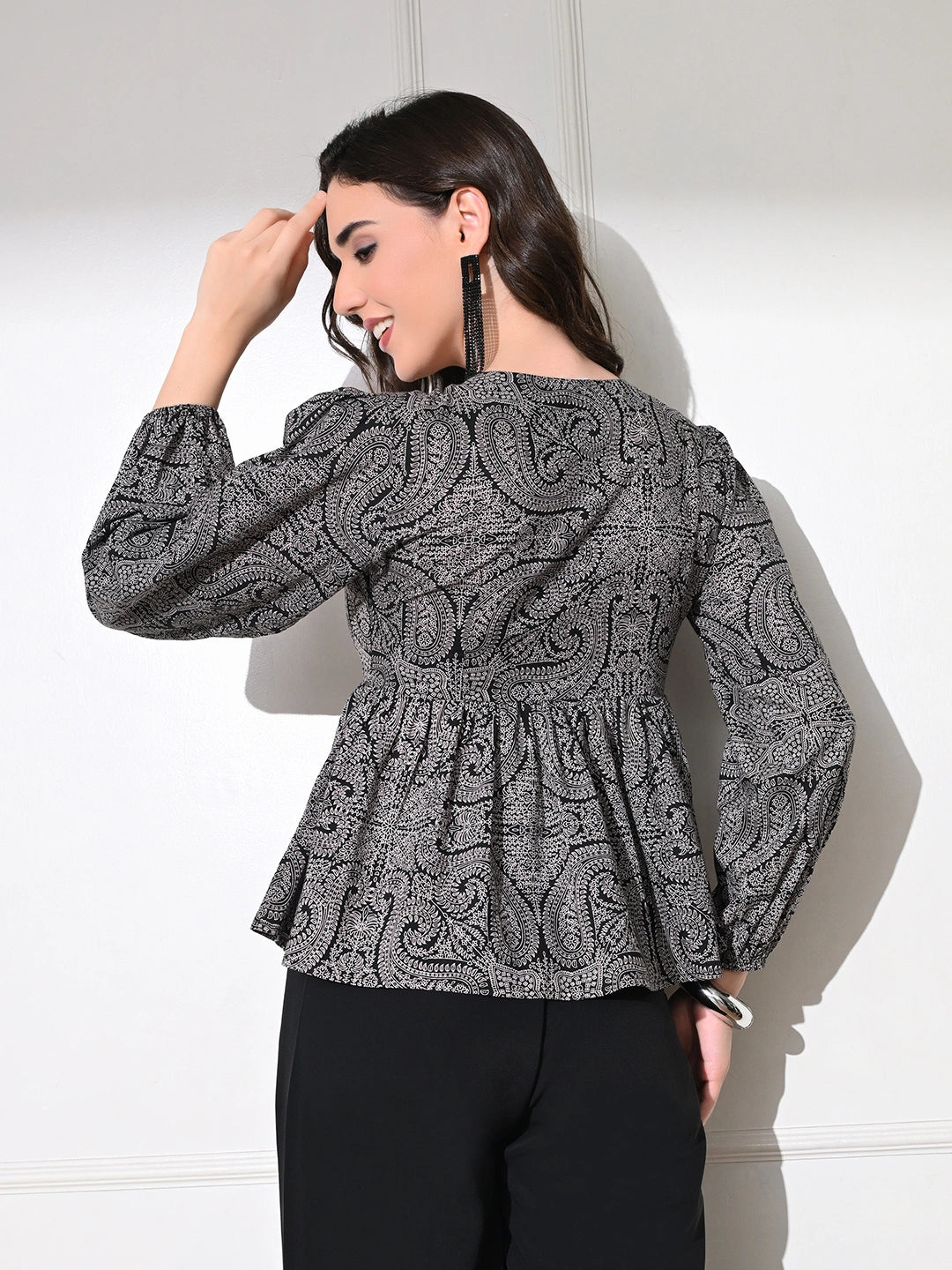 Charcoal Paisley Peplum Top