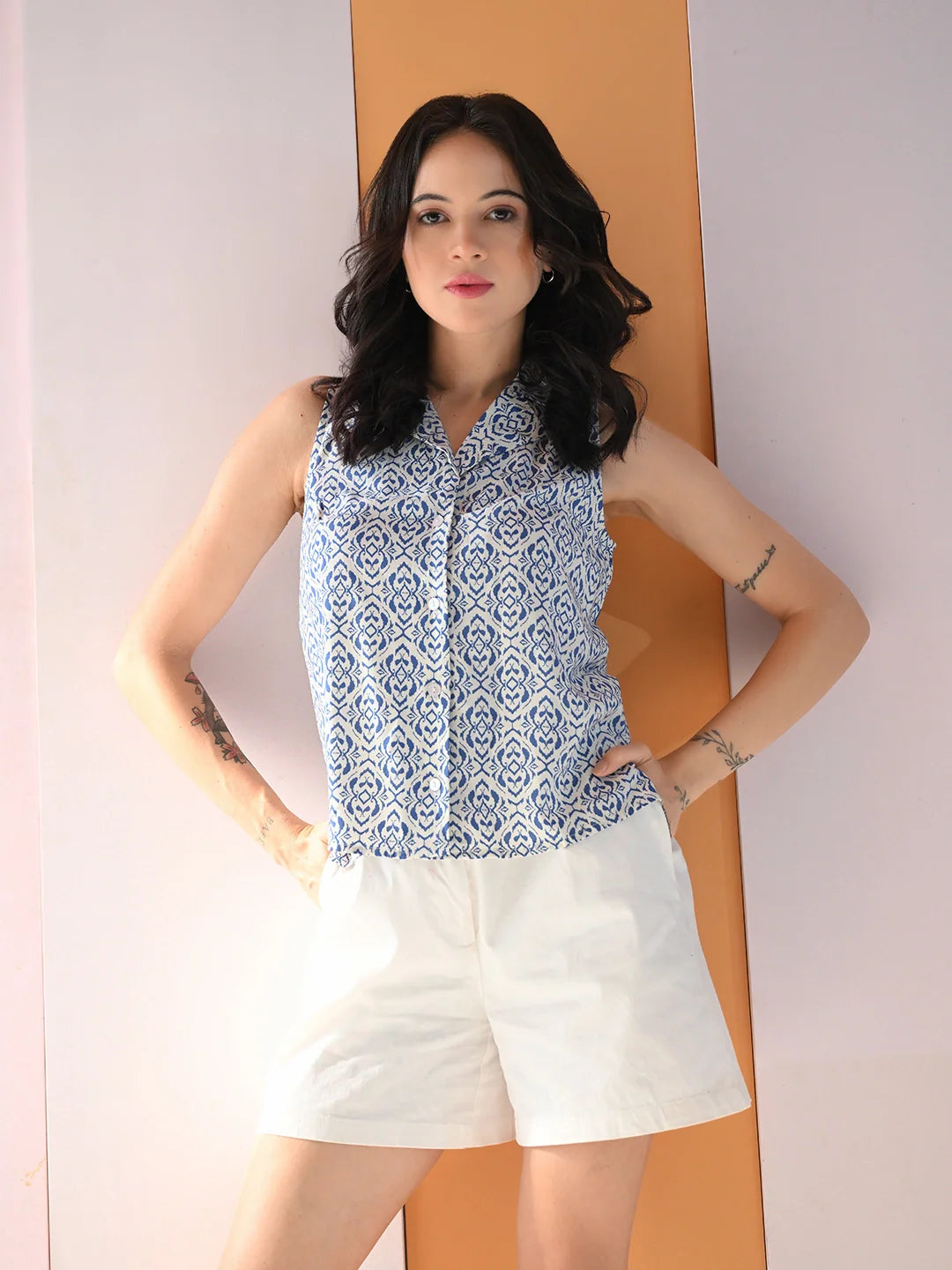 Ikat illusion notch collar shirt