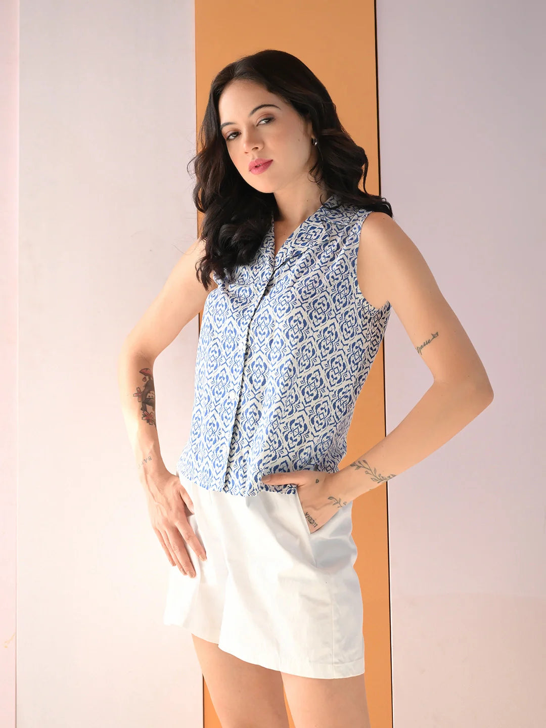 Ikat illusion notch collar shirt