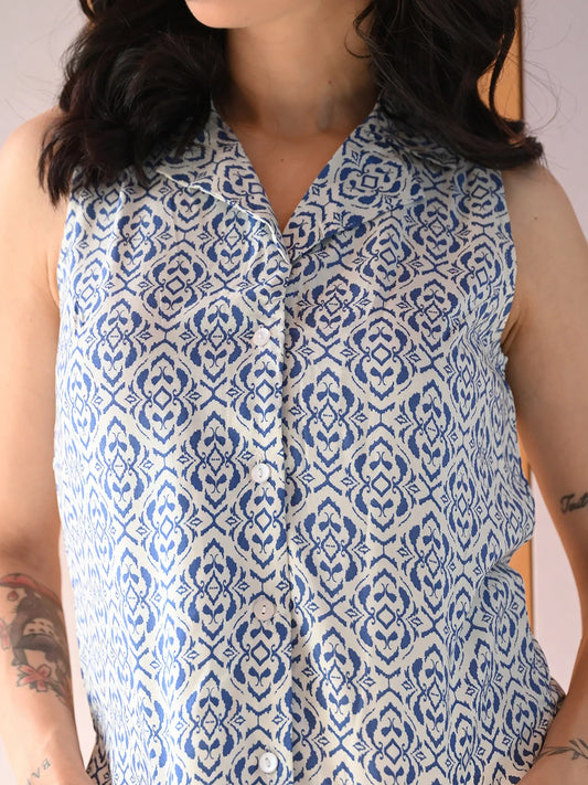 Ikat illusion notch collar shirt
