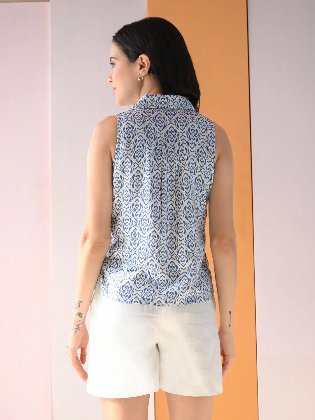 Ikat illusion notch collar shirt