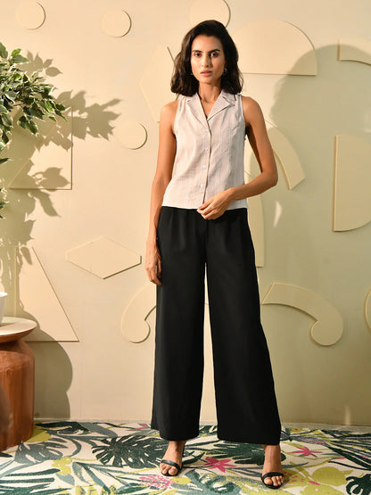 Beige Thread Notch Collar Shirt