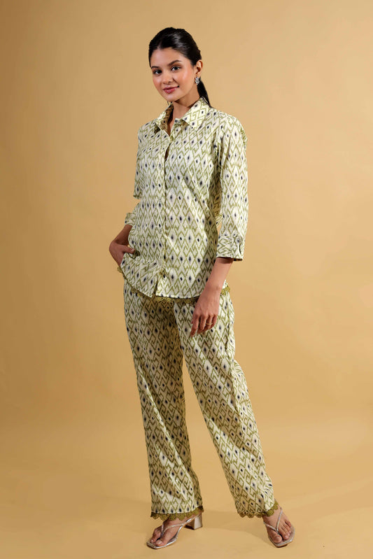 Forest Green Lace Collar Shirt With Trouser
