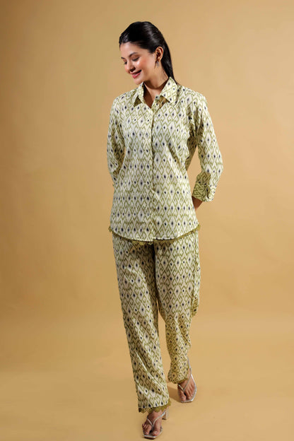 Forest Green Lace Collar Shirt With Trouser