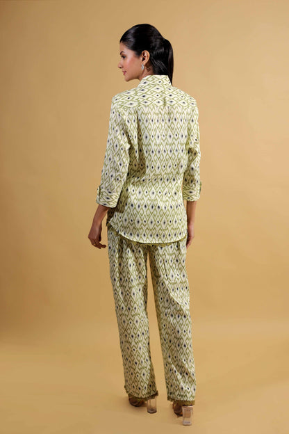 Forest Green Lace Collar Shirt With Trouser