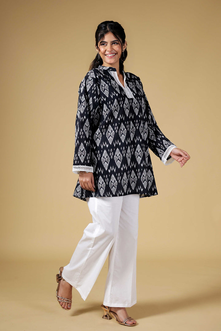 Black Ikat Charm Kurti Set