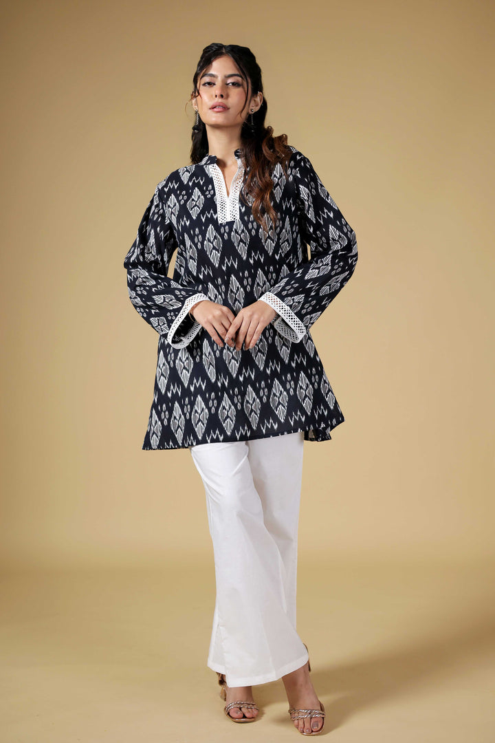 Black Ikat Charm Kurti Set