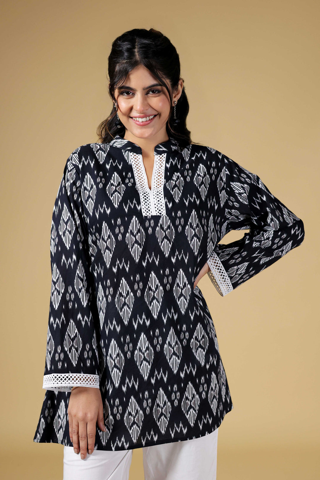 Black Ikat Charm Kurti Set