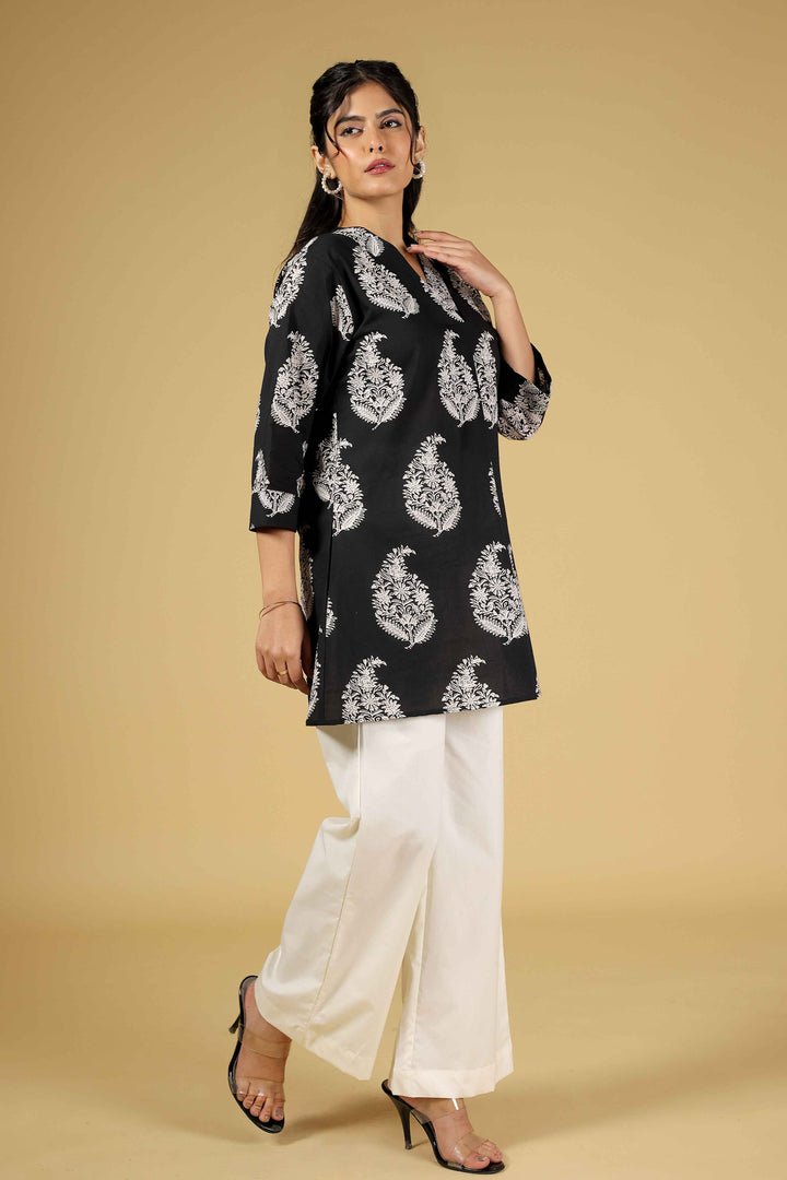 Noir Bloom Kurti With Ivory Palazzos