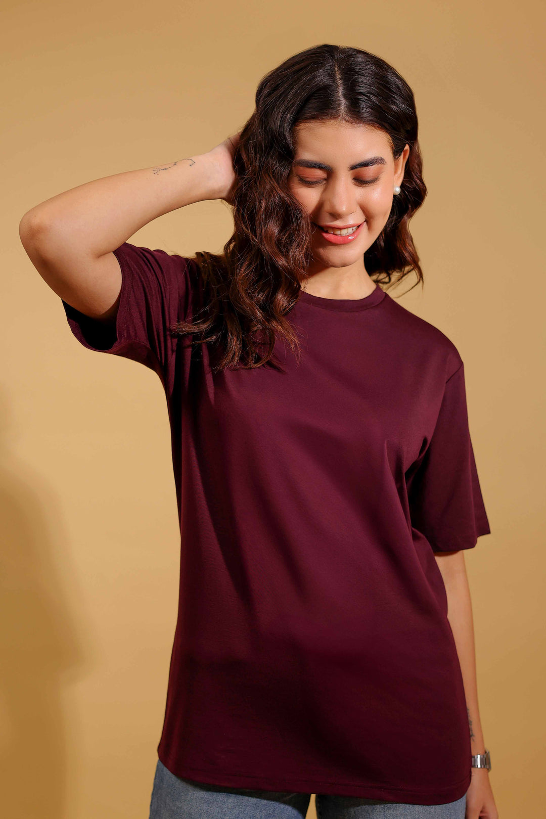 Maroon Magic Round Neck Loose Fit T-Shirt