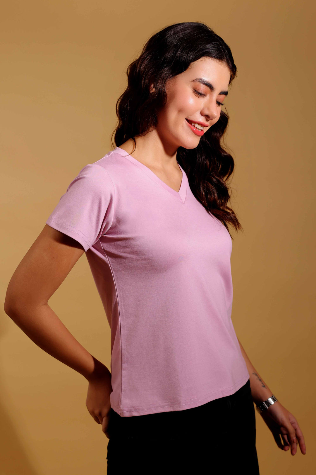 Blush Pink V Neck T-Shirt