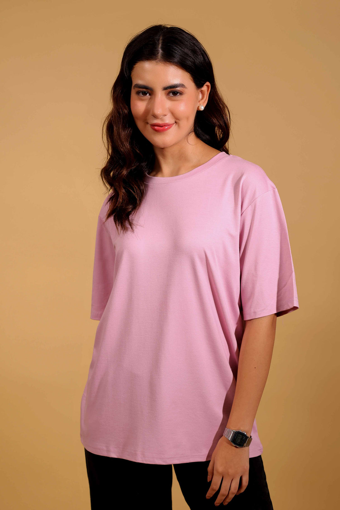 Blush Pink Round Neck Loose Fit T-Shirt