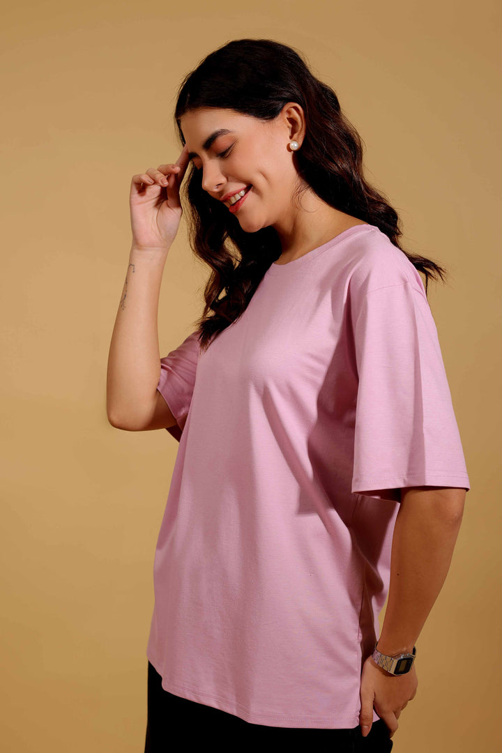 Blush Pink Round Neck Loose Fit T-Shirt