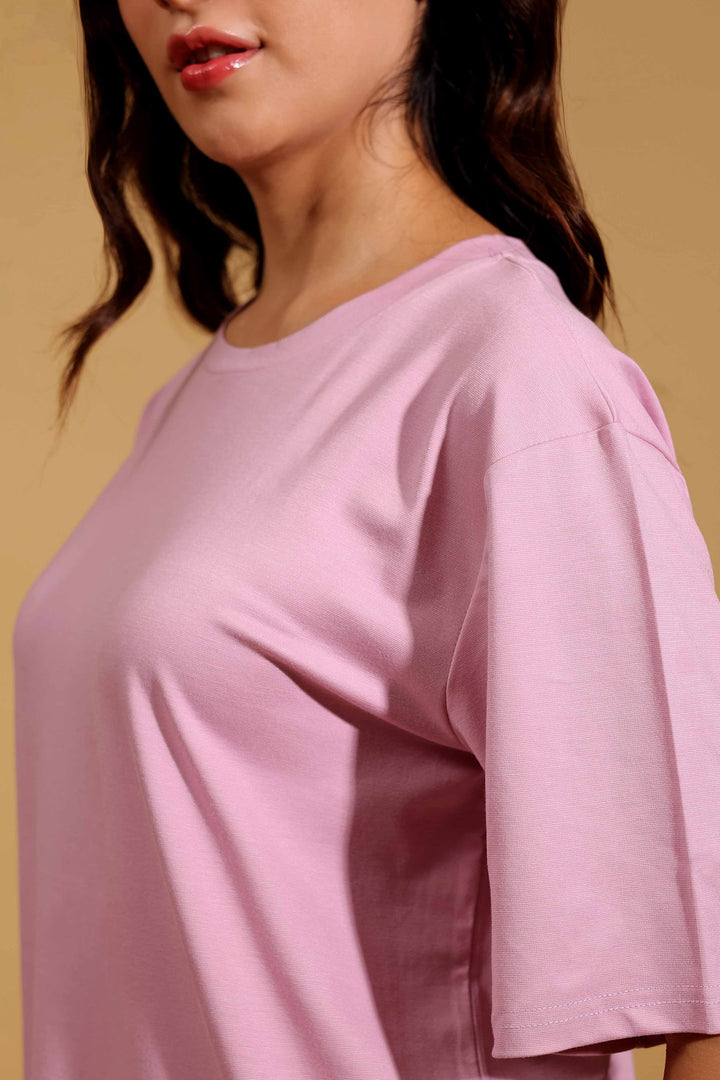 Blush Pink Round Neck Loose Fit T-Shirt