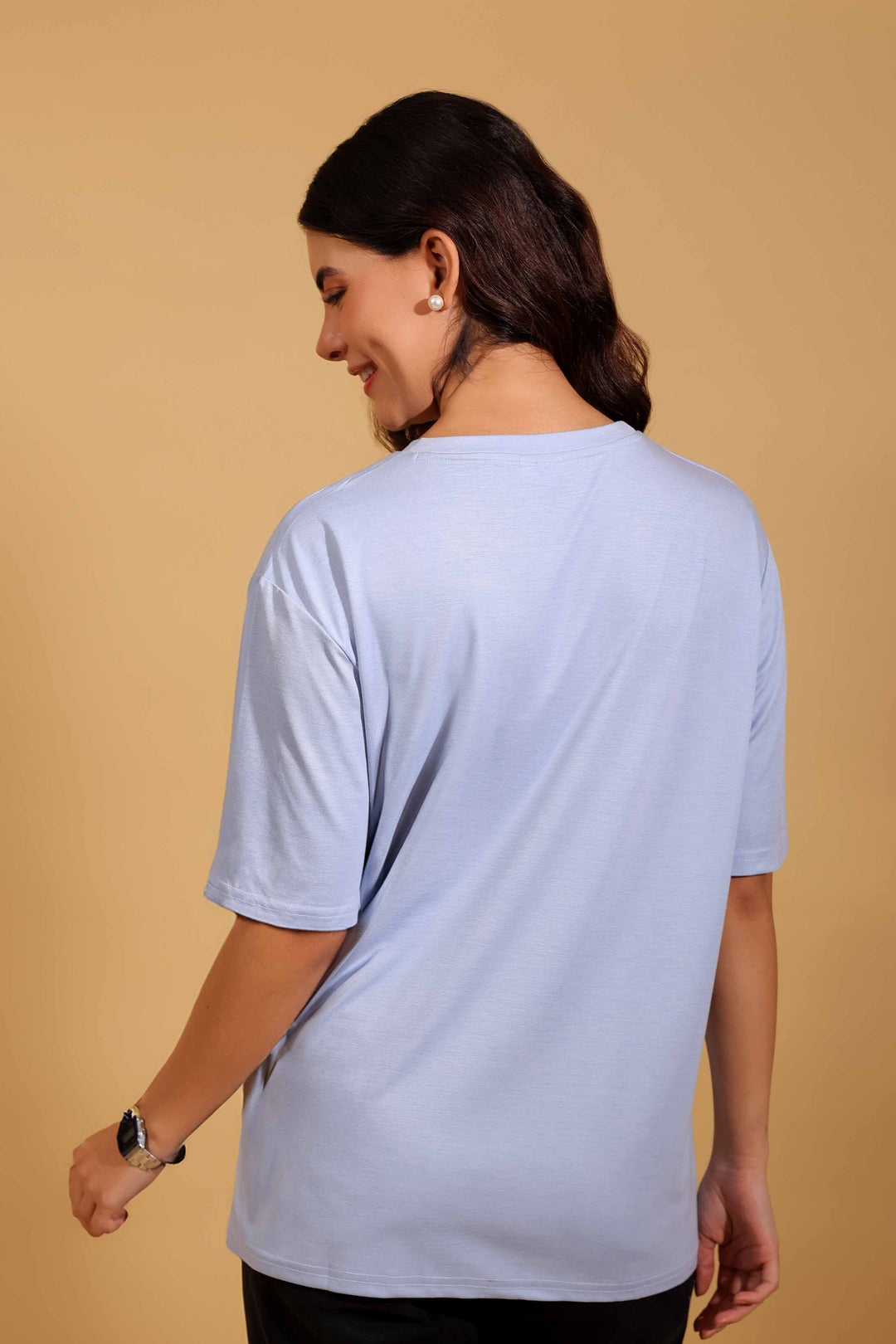 Skyline Blue Round Neck Loose Fit T-Shirt