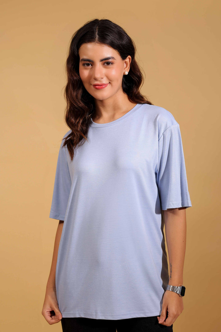 Skyline Blue Round Neck Loose Fit T-Shirt