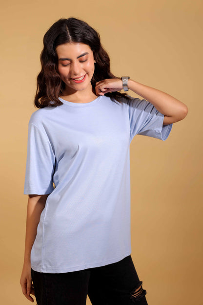 Skyline Blue Round Neck Loose Fit T-Shirt
