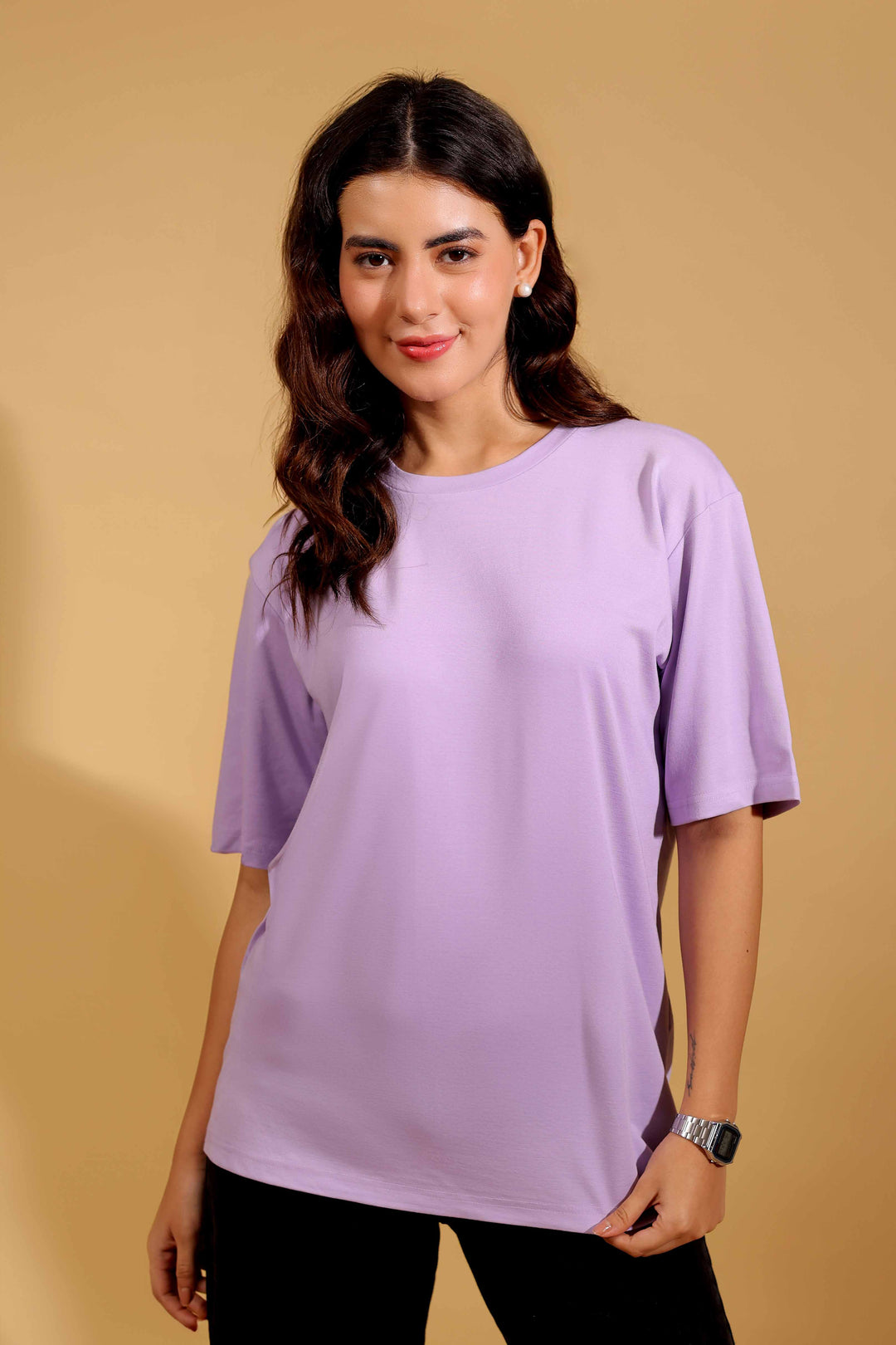 Purple Petal Round Neck Loose Fit T-Shirt