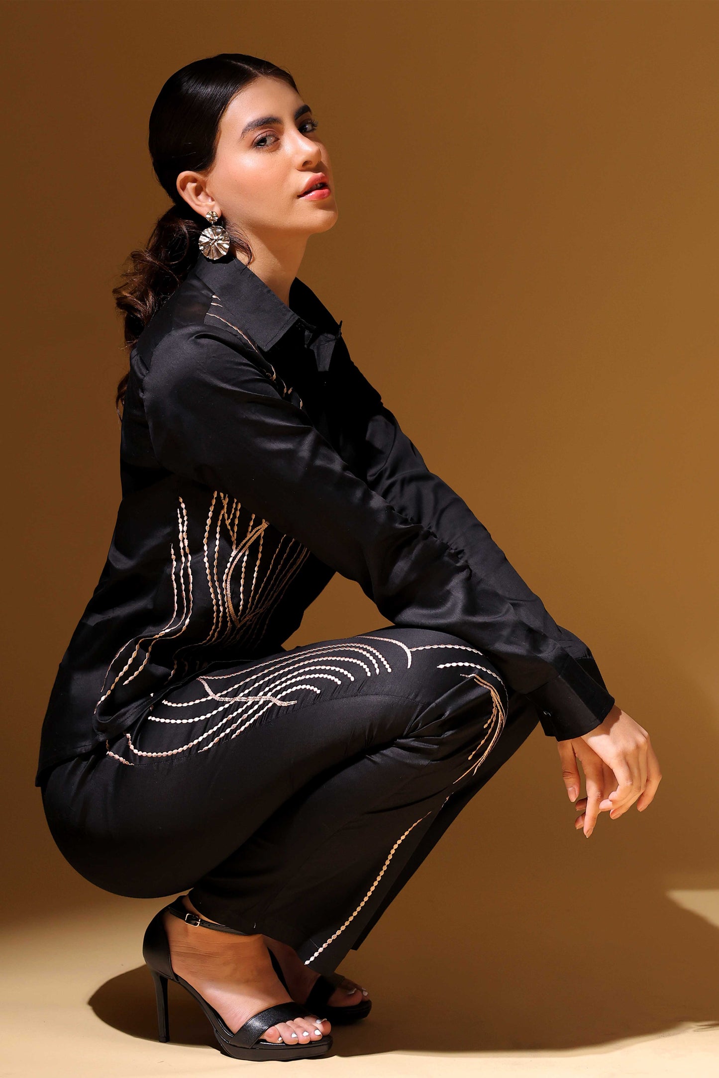 Noir Elegance Embroidered 2-Piece Set