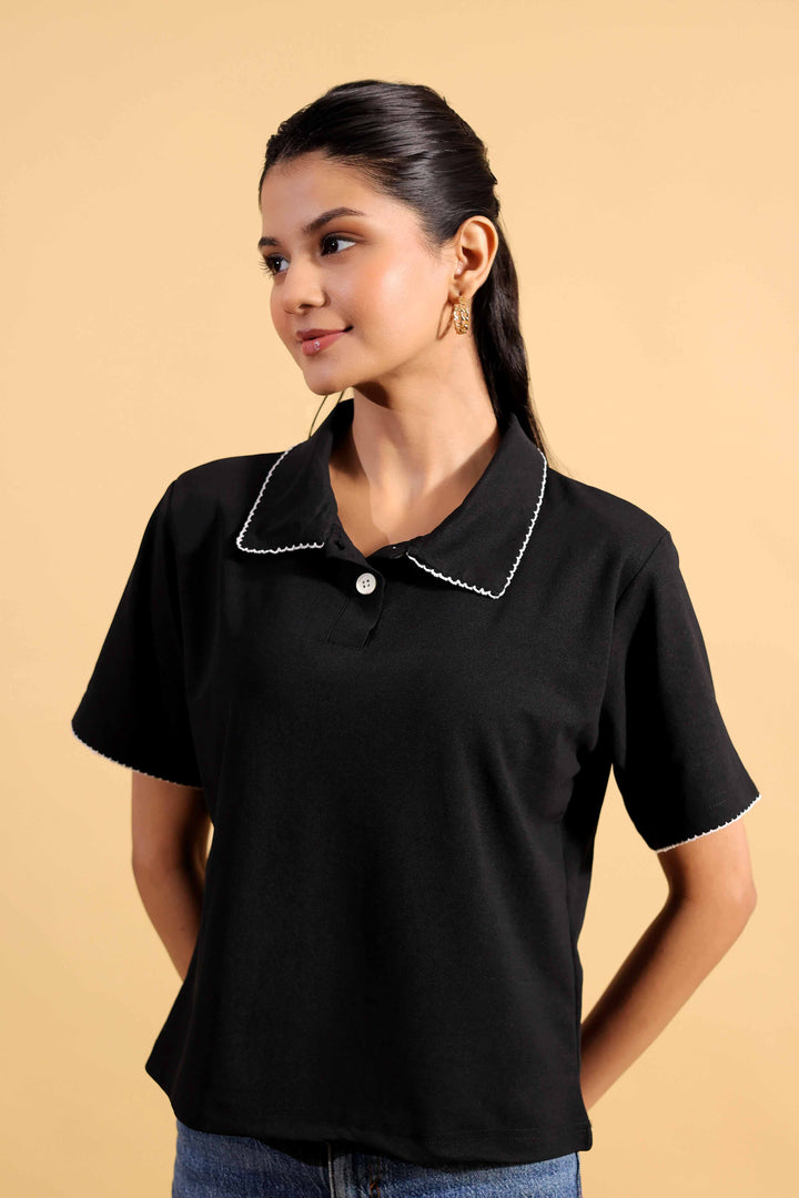 Stitched Collar Midnight Black T-Shirt