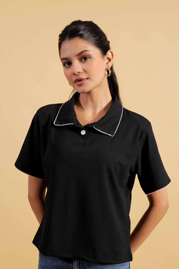 Stitched Collar Midnight Black T-Shirt