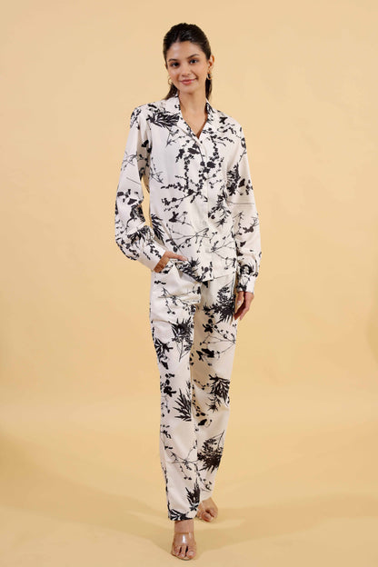 Classic White Botanical Shirt with Trouser