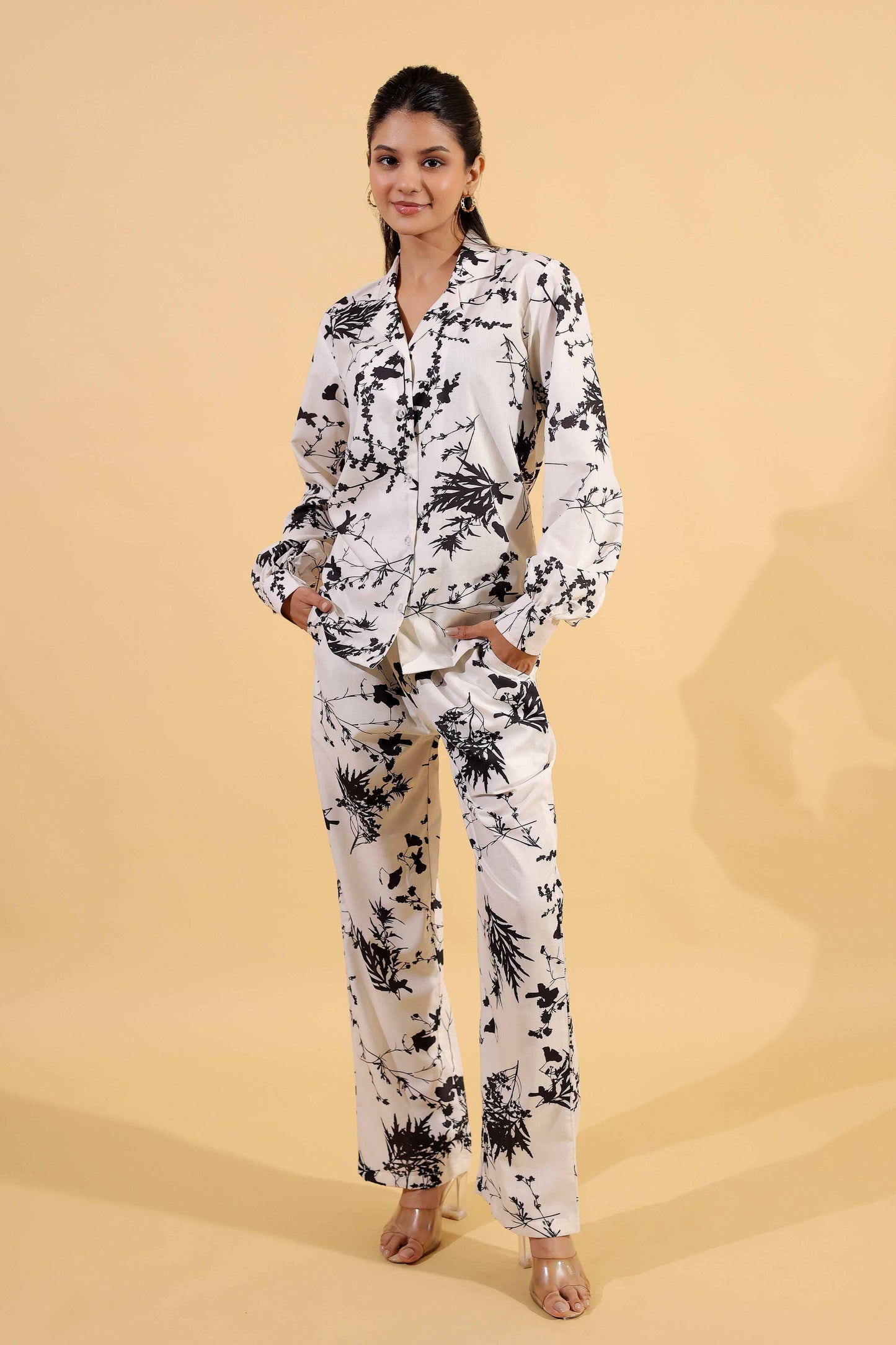 Classic White Botanical Shirt with Trouser