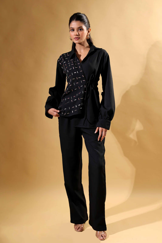 Black Hand-Embroidered 2-Piece Set