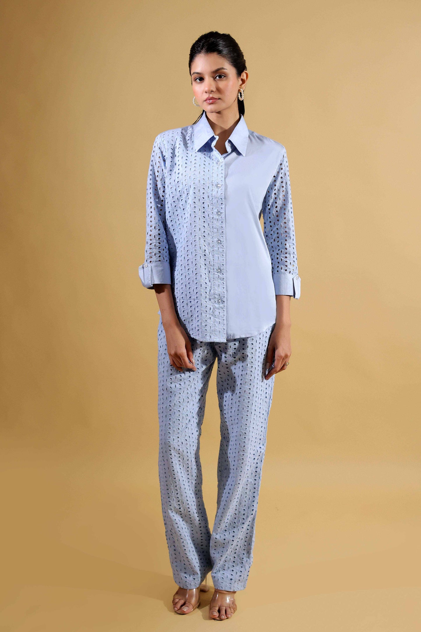 Celestial Lace Schiffli Shirt With Trouser