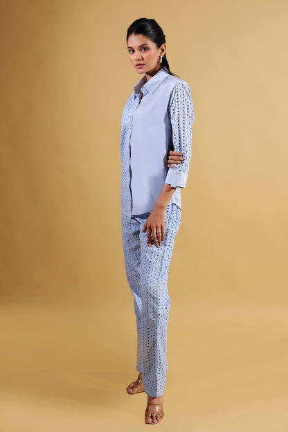 Celestial Lace Schiffli Shirt With Trouser